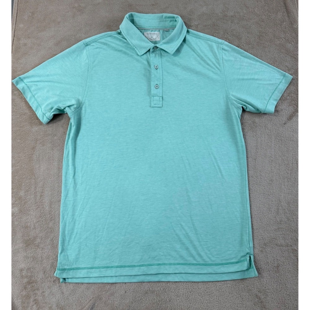 Linksoul Tempus Fugit Polo Shirt Men M Green Luxury Cotton Short Sleeve Golf EUC